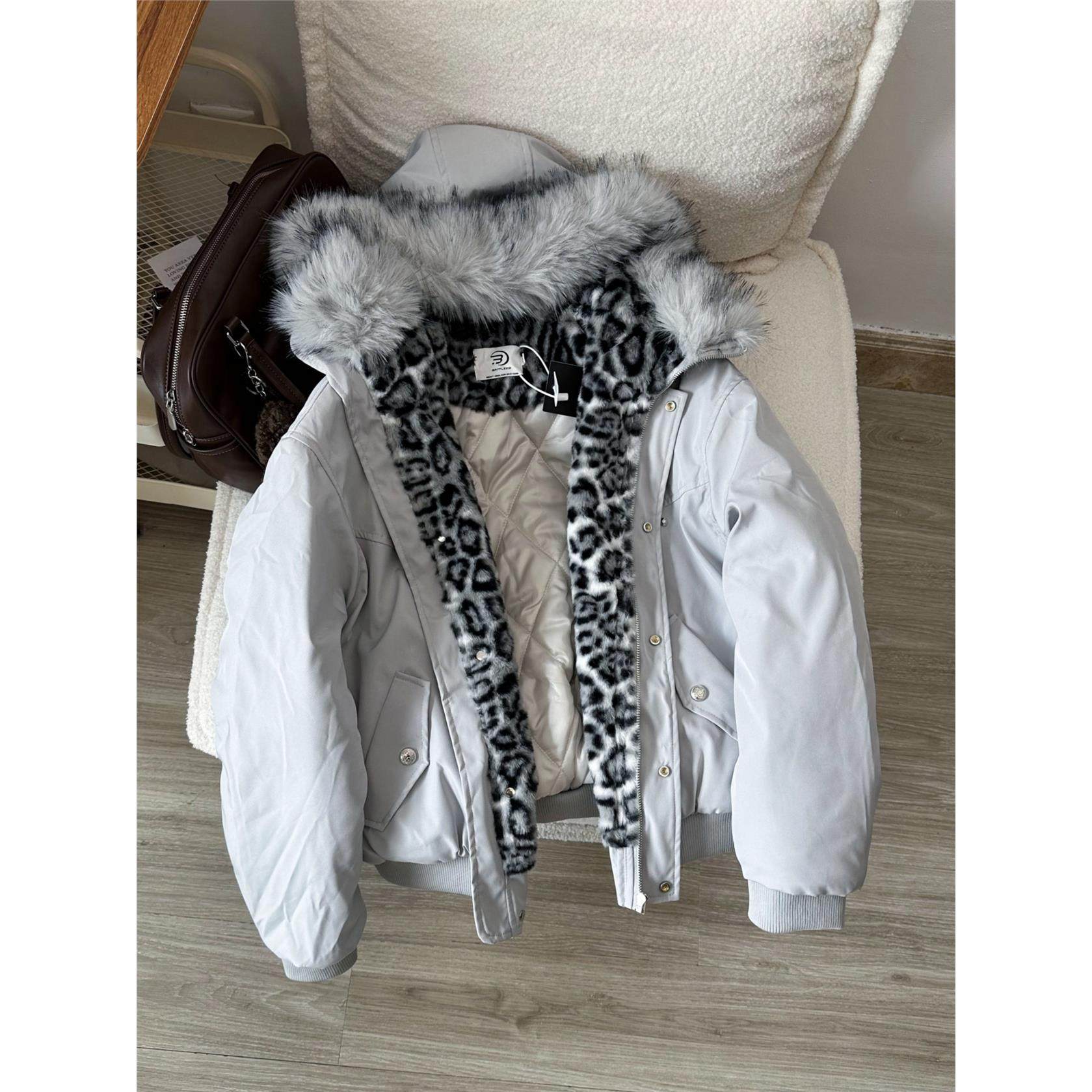 Nuneon美式覆古毛领豹纹座山雕棉衣棉服女情侣冬季加厚棉袄外套潮,淘宝优惠券,粉丝福利购,淘宝优惠卷