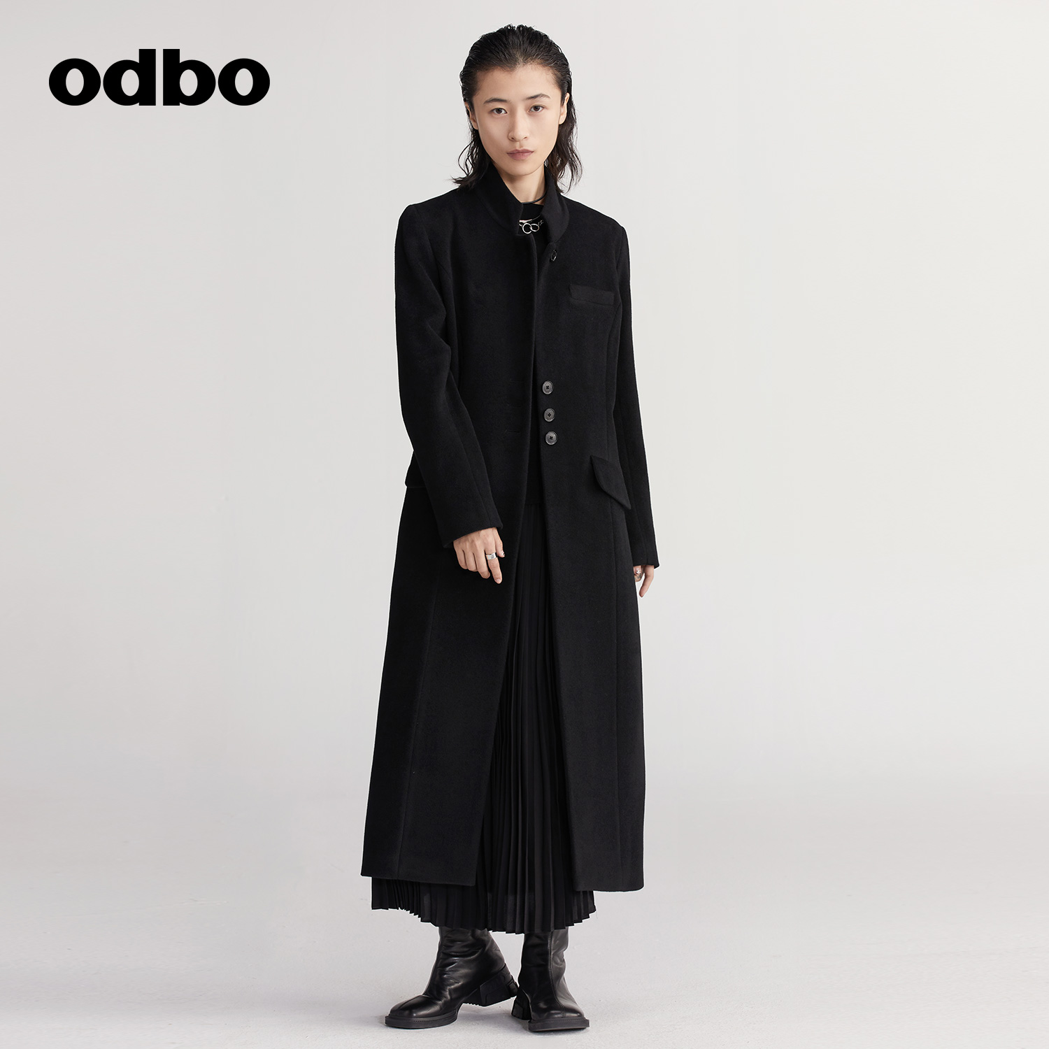 【商场同款】odbo/欧迪比欧羊毛呢大衣女冬季新款呢子外套