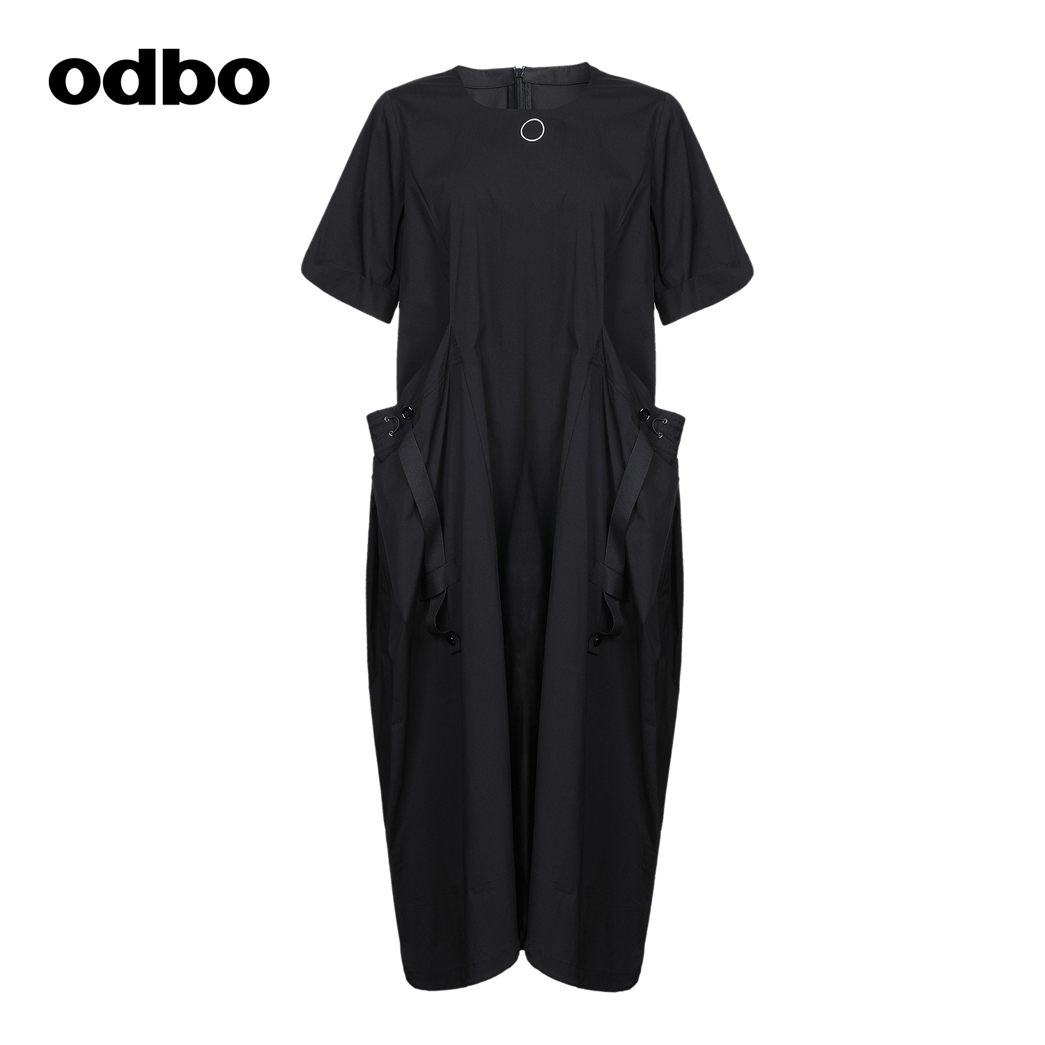 odbo/欧迪比欧慵懒风设计感小众织带短袖连衣裙女秋季新款-图3