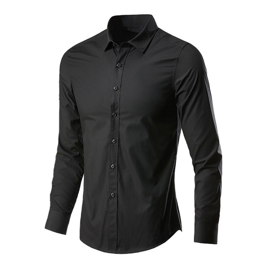 白衬衫男长袖修身商务正装帅气黑灰色衬衣男士休闲纯色西装寸衫男