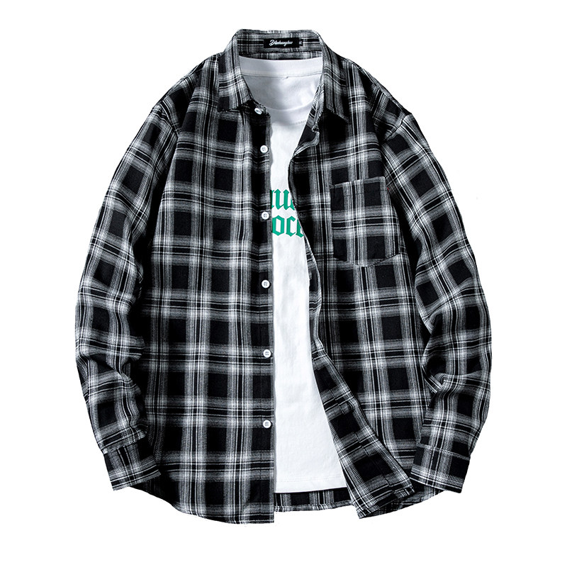 格子衬衫男士春秋季新款潮流休闲衬衣长袖男装宽松百搭外套上衣服,淘宝优惠券,粉丝福利购,淘宝优惠卷