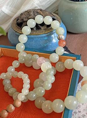 原创设计和田玉晴水料大珠子手串