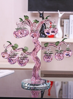 粉色水晶苹果树招财结婚礼物摆件