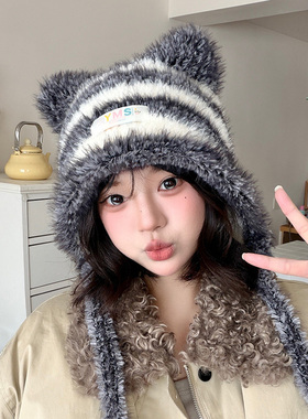 猫耳朵针织帽女生显脸小护耳帽