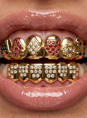 时尚扑克牌欧美热卖Hiphop嘻哈装饰牙套带钻金teeth gr欧美热卖