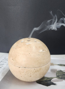 轻奢现代黄洞石球形香薰炉摆件