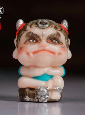 天然鹿角雕刻金银角大王吊坠配珠手工彩绘根付配饰配件