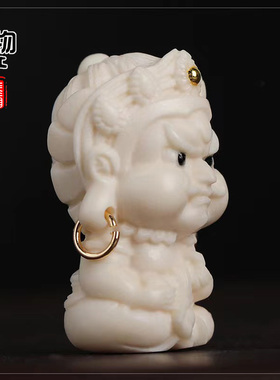 天然鹿角雕刻黄财神吊坠背云原色高密挂件项坠佛珠手串项链配饰