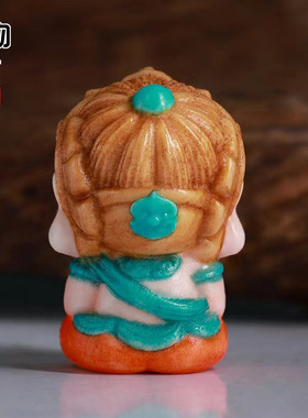 天然鹿角雕刻黄财神吊坠背云根付彩绘挂件项坠佛珠手串项链配饰