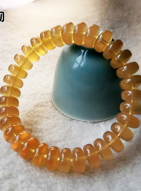 天然青鱼石药片扁珠手串原色透明已防裂手链文玩珠串