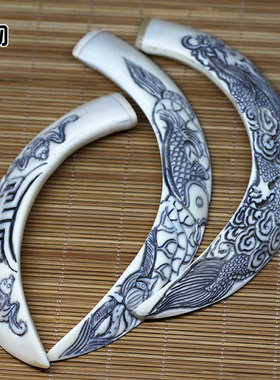 天然猪獠牙长牙雕刻吊坠挂件项坠佛珠手串配饰配件