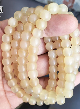 天然老羊角苹果桶珠佛珠原色通透血丝纹108颗文玩珠串