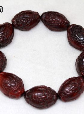 牦牛角暗红色雕刻龙龟手串手链
