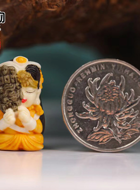 天然鹿角雕刻扎基拉姆吊坠手工彩绘根付挂件项坠背云配饰配件