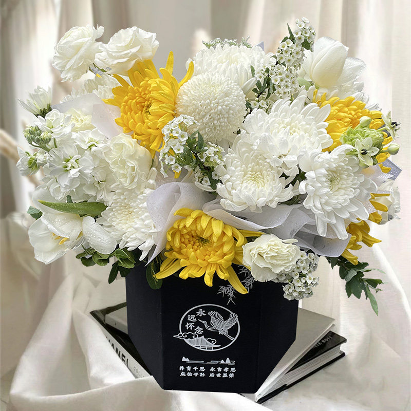 杭州同城鲜花店速递清明节扫墓上坟祭祀祭奠白菊黄菊花花束追悼会