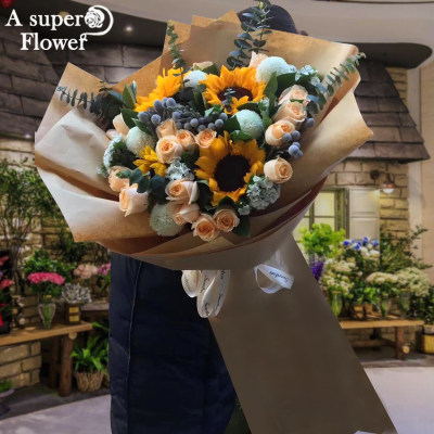 毕业季杭州鲜花速递同城向日葵玫瑰花混搭花束爱人生日花店送男生 虎窝淘