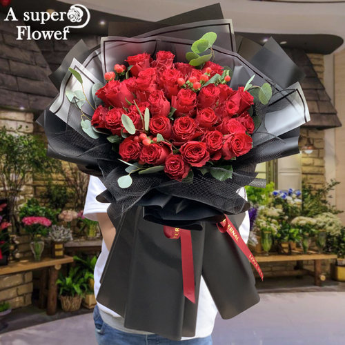 杭州生日鲜花速递同城红玫瑰卡布奇诺混搭花束订花配送花上门爱人 - 图0
