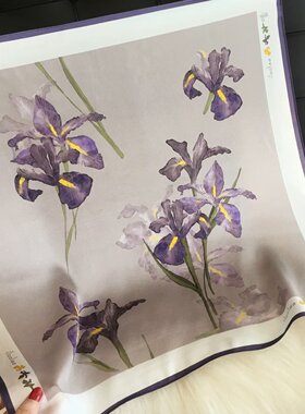 紫色鸢尾花小方巾韩系百搭丝巾