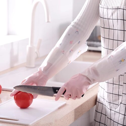 洗碗手套女防水橡胶加绒冬季厨房耐用型刷洗衣衣服皮家用加厚家务 - 图0