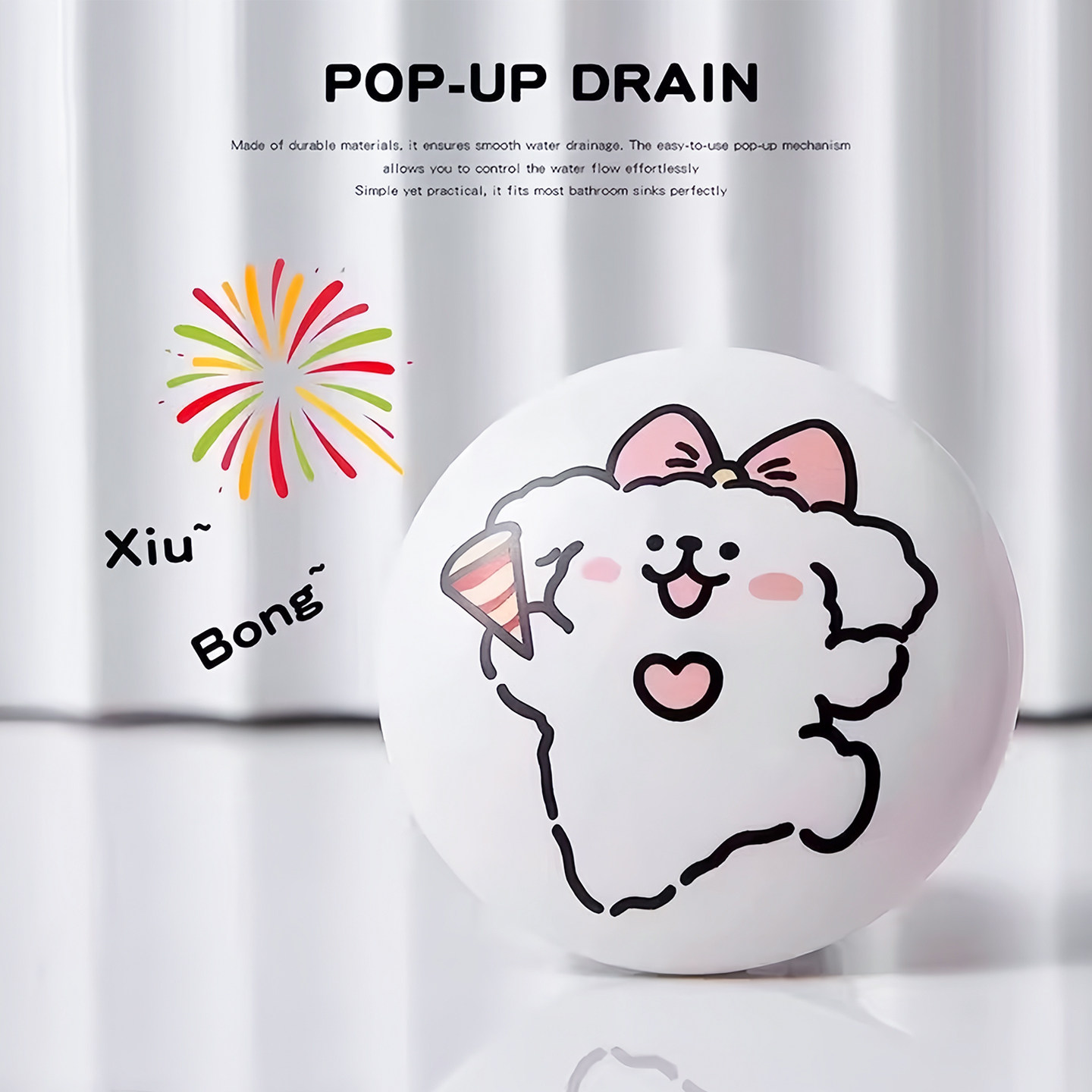 可爱小狗陶瓷洗脸盆卫生间洗手池漏水塞洗脸盆下水器创意弹跳内芯,淘宝优惠券,粉丝福利购,淘宝优惠卷