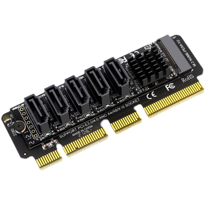 M.2NVME-PCI-E X4 X8 X16 转SATA5口转接卡JMB585芯片 - 图2