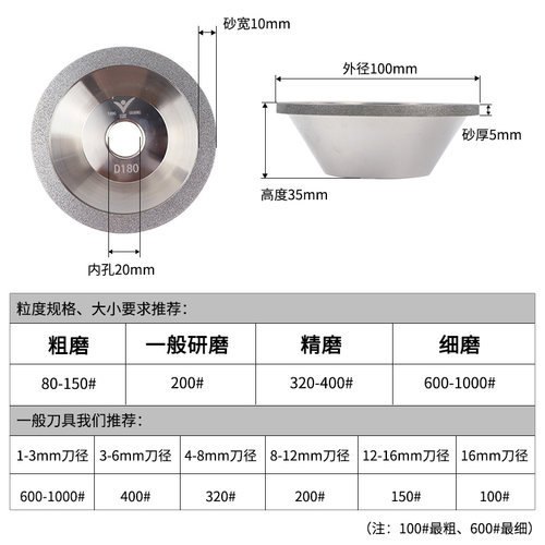 一品碗型电镀金刚石奇利合金砂轮磨刀机钻石开刃修磨硬质铣刀钨钢 - 图0