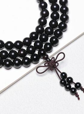 天然黑檀木佛珠手串念珠三圈