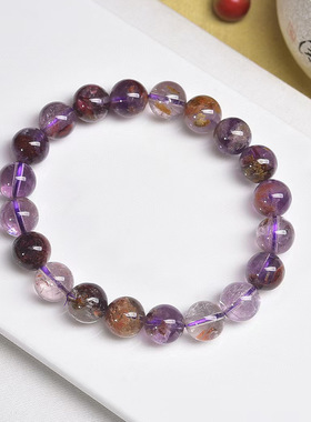 天然紫幽灵手链天然紫水晶散珠幽灵钛晶手链紫钛晶串珠女饰品批发