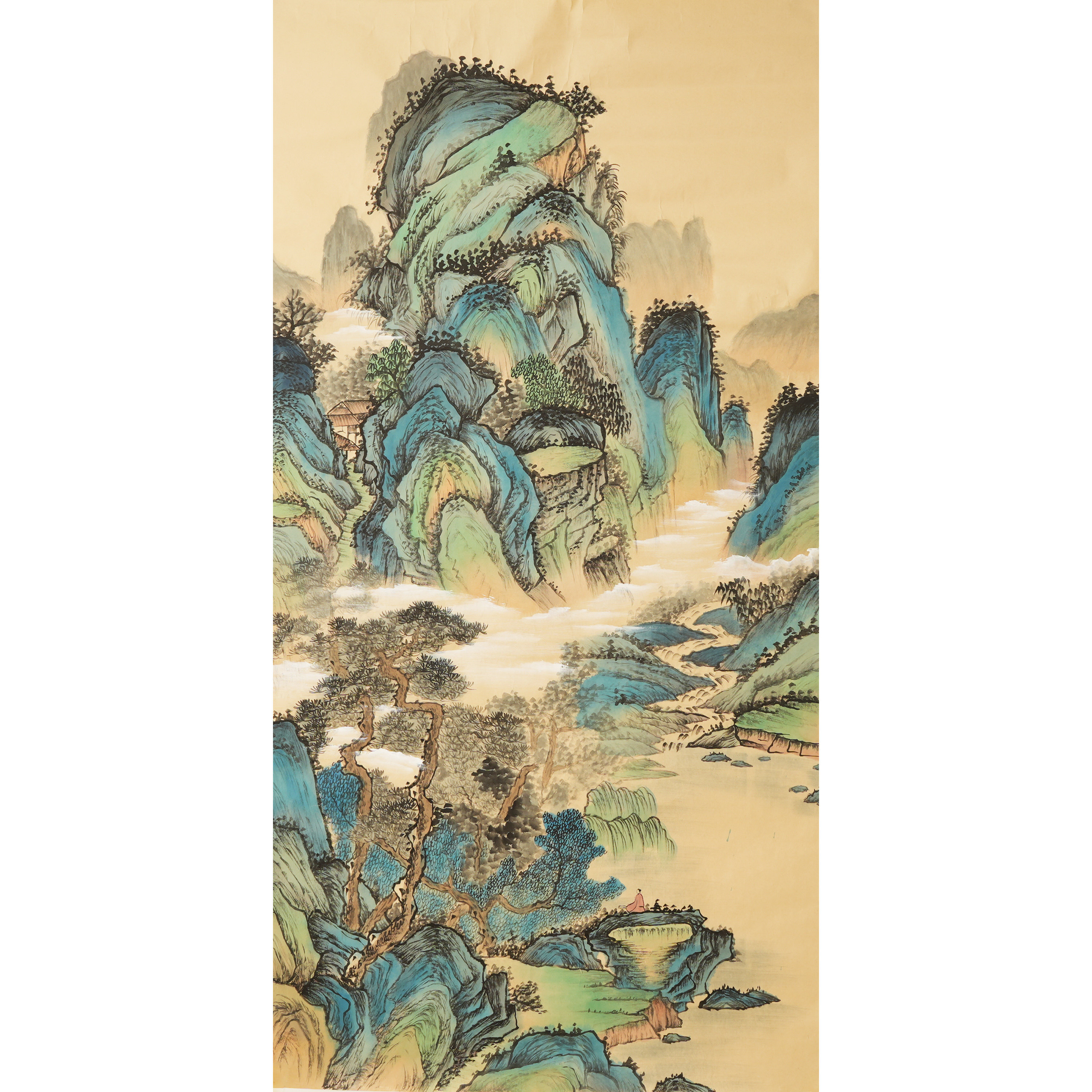 仿古青绿山水画装饰画纯手绘国画水墨画四尺字画无款画没题字0429,淘宝优惠券,粉丝福利购,淘宝优惠卷