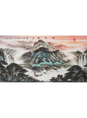 纯手绘山水聚宝盆泰山靠山图