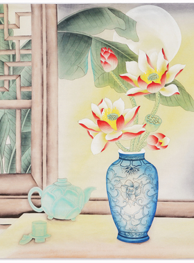四时同纯手绘工笔画斗方国画