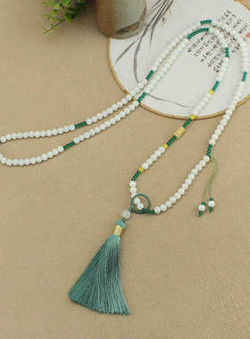 复古国风新中式长款串珠斜挎项链