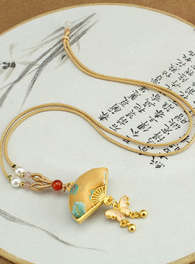 新中式国风非遗宋锦扇子项链女