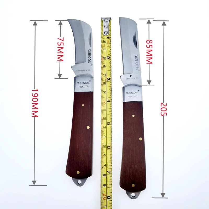 日本RUBICON罗宾汉电工刀直刃弯弧不锈钢电缆剥线皮刀REK-200 100 - 图2