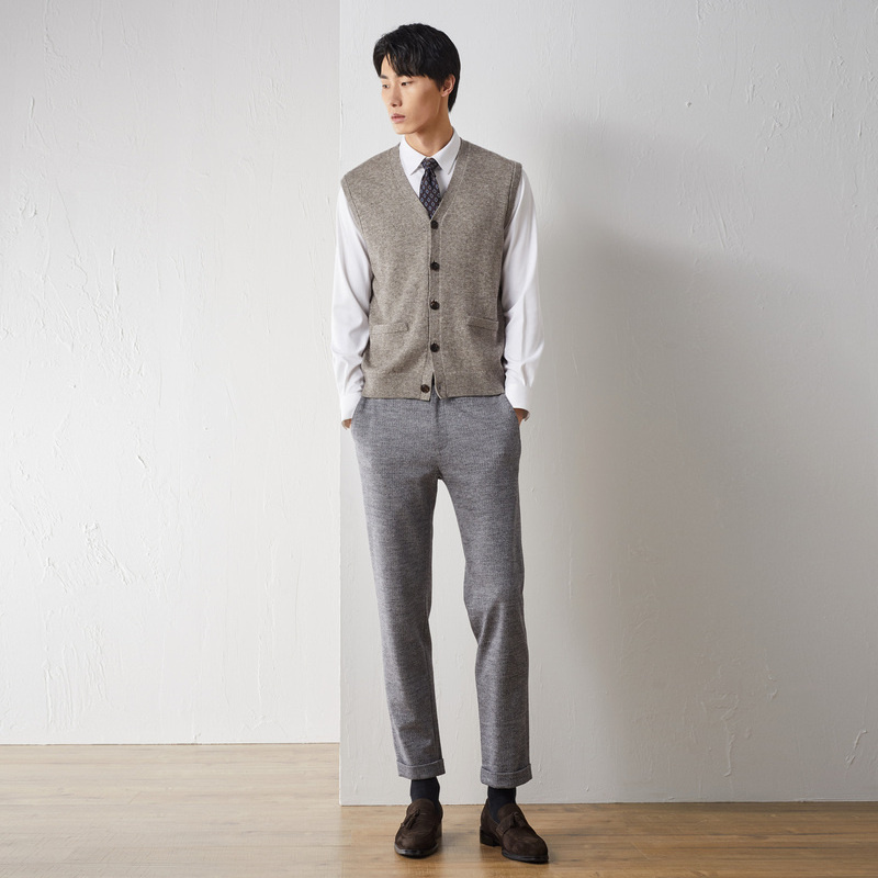 BONI/堡尼秋冬新品男牦牛绒针织衫羊毛衫V字领开衫背心JM634A41B - 图1