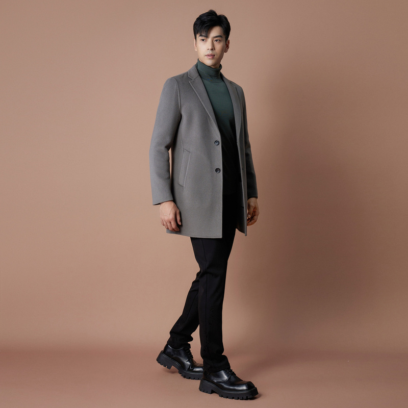 堡尼秋冬新品商务羊毛混纺呢子大衣双面呢单排扣外套男BM745041A - 图1