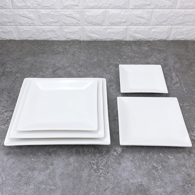 Pure white ceramic plate square steak plate dessert flat plate