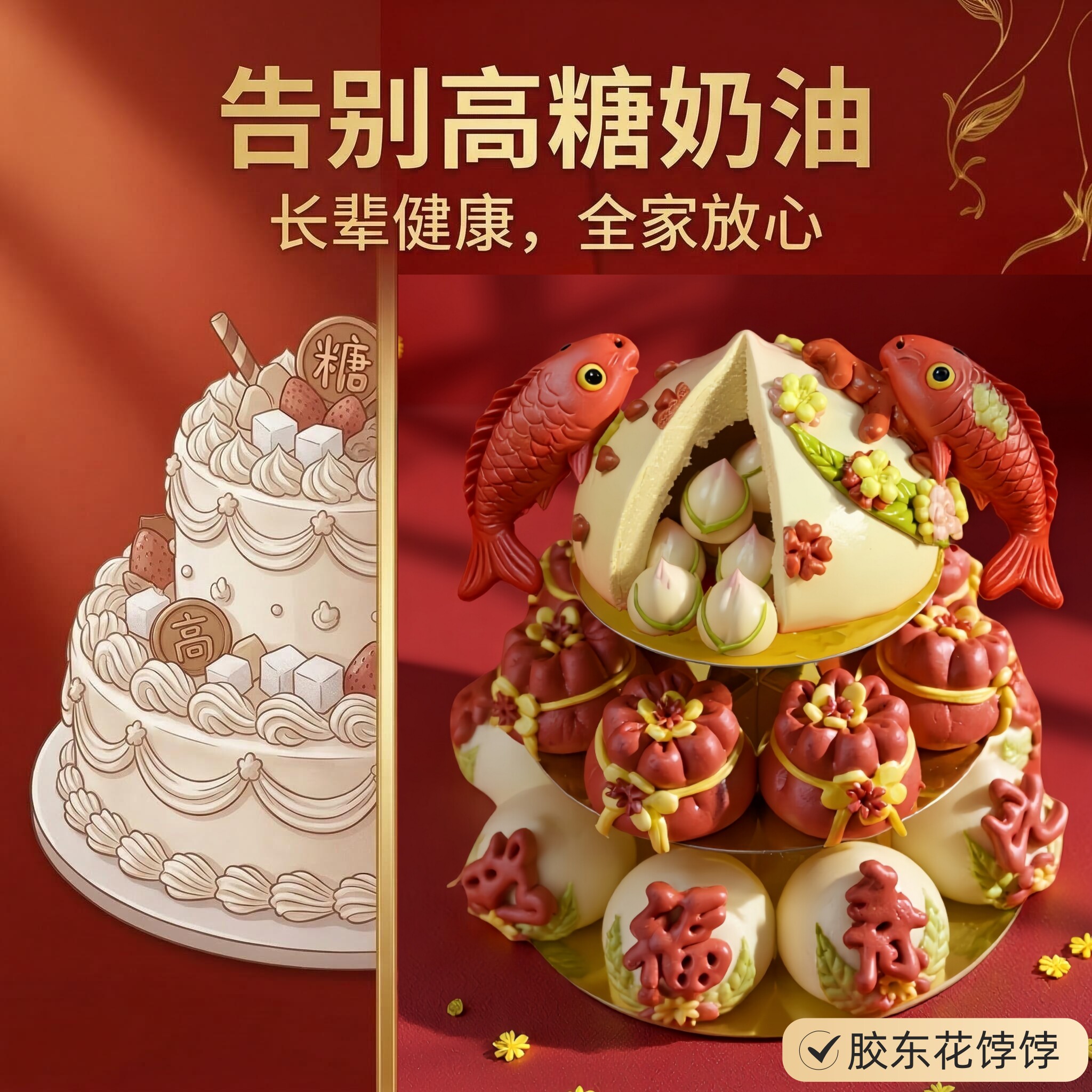 寿桃馒头老人生日蛋糕祝寿手工花馍花饽饽过寿宴胶东多层寿塔摆台
