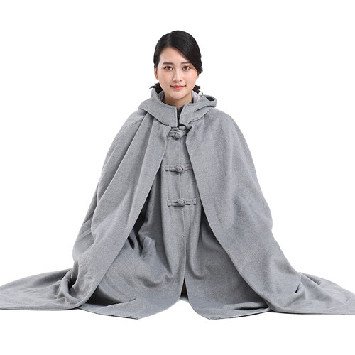 圆弘双层毛绒加厚款居士服僧服冬季打坐服马甲打坐披风禅修斗篷男 - 图3