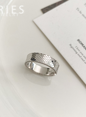 s925纯银小众蜂巢碎冰冰戒指