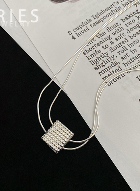 S925纯银设计感方块包包蛇骨链