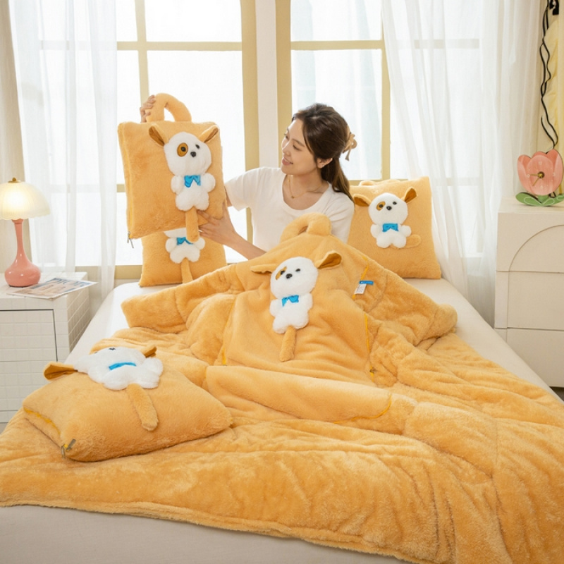多功能二合一靠垫被办公室午休毯汽车空调被卡通抱枕被手提唧唧叫 - 图0