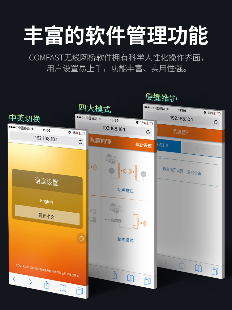 COMFAST E317/319室外无线网桥900M千兆网口5.8G大功率CPE远距离点对点桥接电梯监控传输10km户外ap防水防尘 - 图3