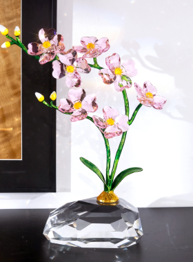 高档轻奢创意粉晶兰花摆件乔迁礼