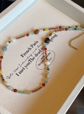 森系气质欧美复古彩色天然石项链