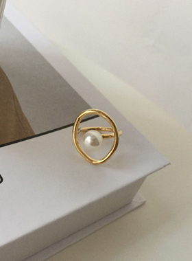 冷淡气质珍珠法式性感铜镀金戒指