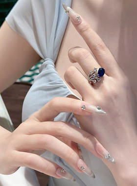 欧美复古不对称设计蓝宝石戒指