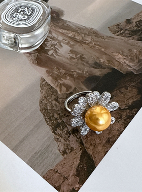 欧美复古高级感小金珠锆石戒指