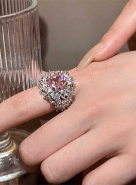 欧美重工粉色宝石轻奢锆石戒指