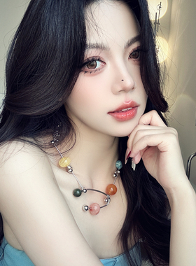 欧美复古彩色多巴胺设计感项链